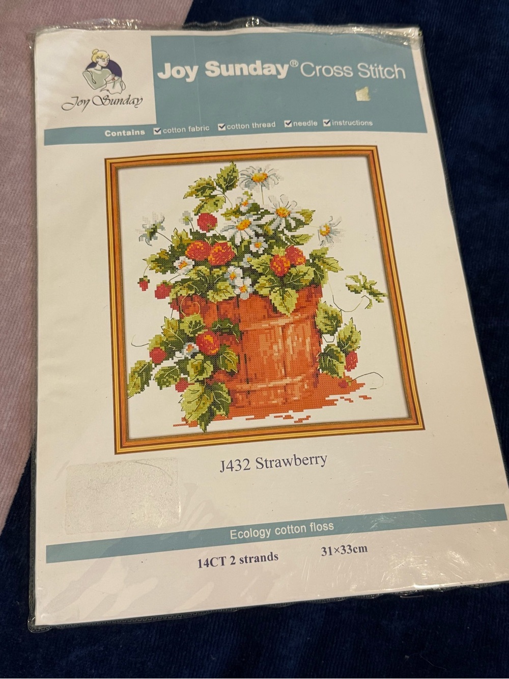 NEW Joy Sunday Cross Stitch Kit J432 Strawberry - Floral Basket Design